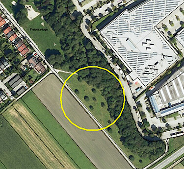 Lageplan Streuobstwiese hinter dem Spielplatz (beim Ikarusgelände)